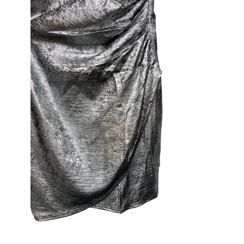 New ASTR the Label Silver Metallic Cowl Neck Ruched Mini Dress Size S